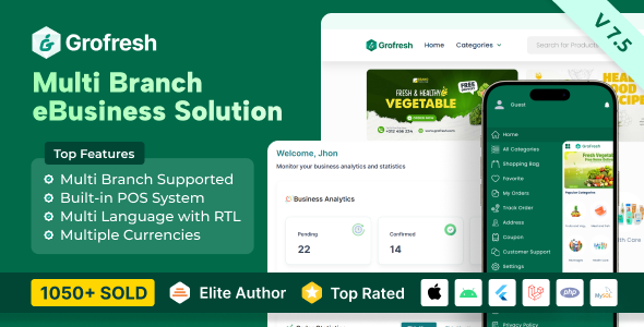 GroFresh v7.5 is a Multi Branch supported Grocery, Pharmacy, eCommerce, or Store product delivery management system that comes with the user app, website and delivery man app.